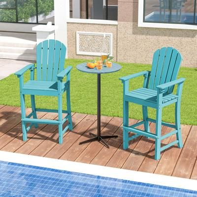 Set Of 2 Counter Height Outdoor HDPE Bar Stools With Armrests & Footrest, All Weather & Durable Set Of 2 Counter Height Outdoor HDPE Bar Stools With Armrests & Footrest, All Weather & Durable