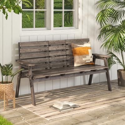Outdoor Fir Wood Bench With Foldable Middle Table, Rustic Patio Garden Seating For 23 Outdoor Fir Wood Bench With Foldable Middle Table, Rustic Patio Garden Seating For 23