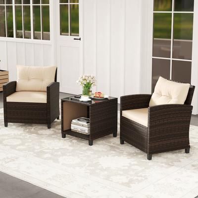3 Piece Patio Sofa Set With Wicker Chairs & Coffee Table With Storage Durable Rattan Outdoor Conversation Set 3 Piece Patio Sofa Set With Wicker Chairs & Coffee Table With Storage Durable Rattan Outdoor Conversation Set