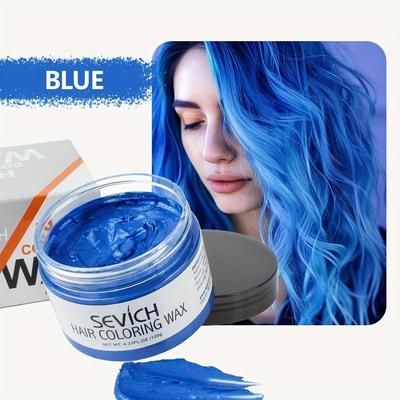 Temporary Hair Color Wax, Easy To Wash DIY Hair Dye For Beards, Eyebrows & Styling (Dyed Mud) blue
