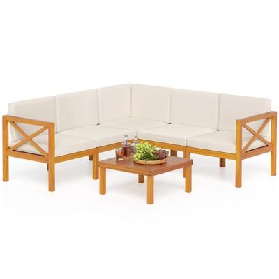 Outdoor Patio Sectional Set, Solid Acacia Wood Modular Furniture With Cushions & Coffee Table For Backyard, Garden Outdoor Patio Sectional Set, Solid Acacia Wood Modular Furniture With Cushions & Coffee Table For Backyard, Garden