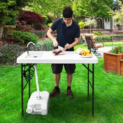 Portable Folding Sink Table With Faucet, Sprayer & Cutting Surface For Camping Portable Folding Sink Table With Faucet, Sprayer & Cutting Surface For Camping