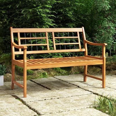 Patio Acacia Wood Bench With Curved Armrests, Slatted Seat & Backrest For Outdoor Comfort Patio Acacia Wood Bench With Curved Armrests, Slatted Seat & Backrest For Outdoor Comfort