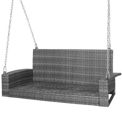 Weather Resistant PE Wicker Hanging Porch Swing Bench Chair With Cushion, High Capacity Outdoor Swing For Backyard Weather Resistant PE Wicker Hanging Porch Swing Bench Chair With Cushion, High Capacity Outdoor Swing For Backyard