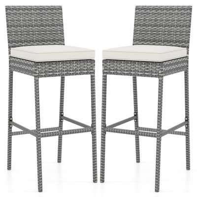 Outdoor Set Patio Wicker Barstools With Cushions And Footrest, High Back Rattan Chairs For Garden Or Deck Bar Set Outdoor Set Patio Wicker Barstools With Cushions And Footrest, High Back Rattan Chairs For Garden Or Deck Bar Set