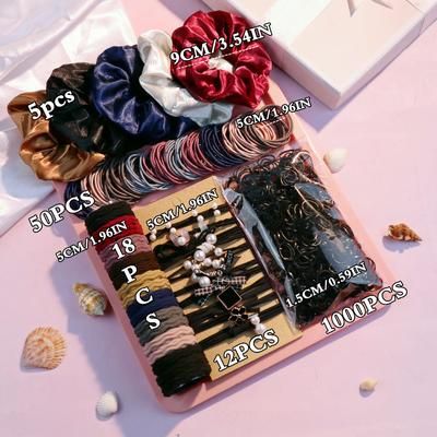 Hair Accessories For Women Set Of Seamless Ponytail Holders, Hair Scrunchies, Hairbands & Scrunchy Hair Ties set 2