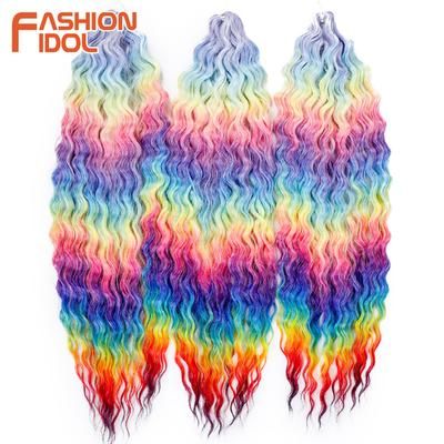 Ariel Hair Water Wave Crochet Braids, Synthetic Twist Curly Hair Ombre Blonde Brown Deep Wave Braiding Hair Extensions hpd105 24inches 60cm