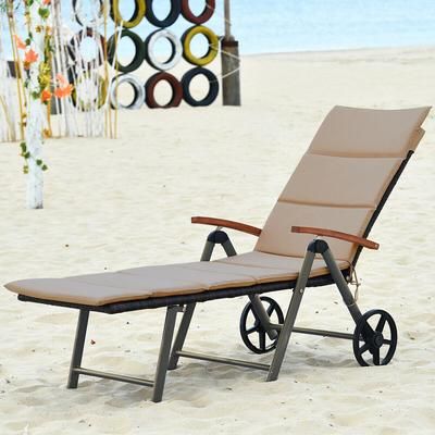 Foldable Wicker Outdoor Chaise Lounge Chair With Aluminum Frame, Adjustable Recliner With Wheels For Patio, Poolside Foldable Wicker Outdoor Chaise Lounge Chair With Aluminum Frame, Adjustable Recliner With Wheels For Patio, Poolside