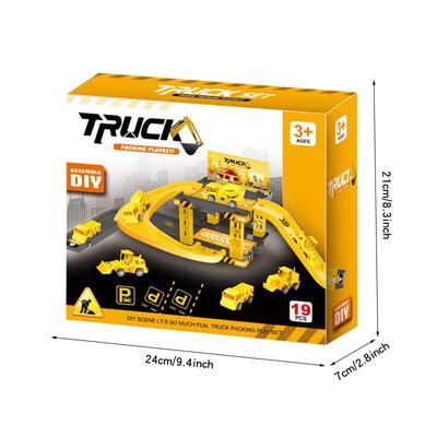 Interactive Track Parking Lot Toys For Kids, Multi Level Car Park Building With Fire & Dinosaur Vehicles engineering