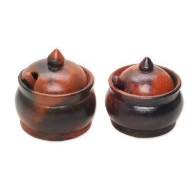 Sweet Lombok,'Pair of Ceramic Sugar Bowls Handcrafted in Indonesia'