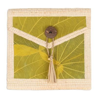 'Eco-Friendly 35-Page Natural Fiber Notebook in Green-Yellow'