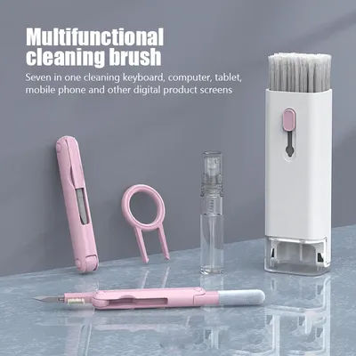 Kit per la pulizia della tastiera Pulitore per laptop 7 in 1 con estrattore per copritasti, set di pulizia per spazzole per tastiera multifunzionale per telefono Airpods