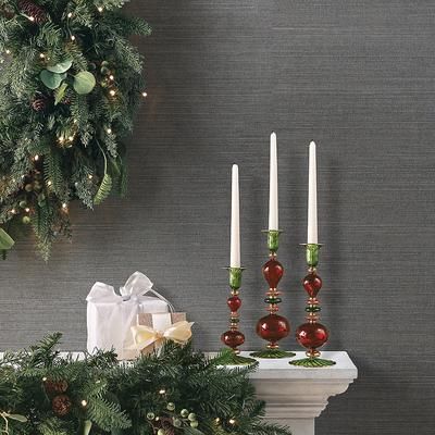 Vintage Christmas Glass Candlestick Holders, Set of Three - Frontgate - Christmas Decor