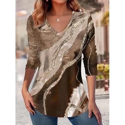 Maglietta donna manica lunga floreale grafica piante vintage elegante casual maniche lunghe scollo a V top regolari quotidiani stampa bianca verde chiaro rosa viola marrone primavera autunno