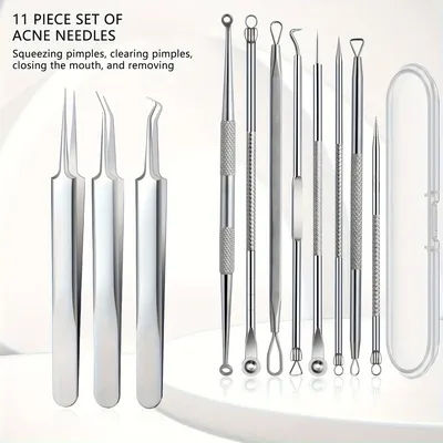 11-Piece Blackhead Kit – Stainless Steel Blemish & Extraction Tools – Professional Pimple Popper Set for All Skin Types