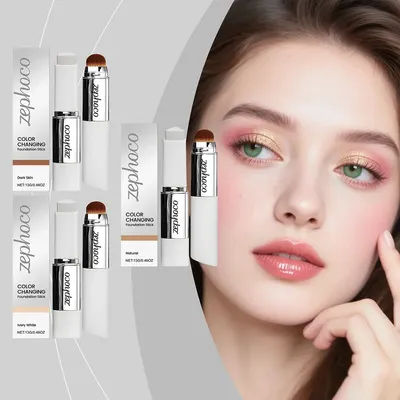 2 In 1 Foundation-Concealer Stick,Color-Changing Foundation-Stick,Hydrating Lightweight-Foundation Stick With Brush For Maskup