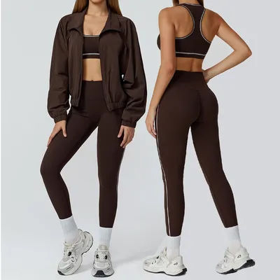 Seamless Yoga Set 2/3PCS Gym Clothes Sportswear Yoga Suits Women Fitness Set Tracksuits Sports Long Sleeve Jacket Gym Leggings