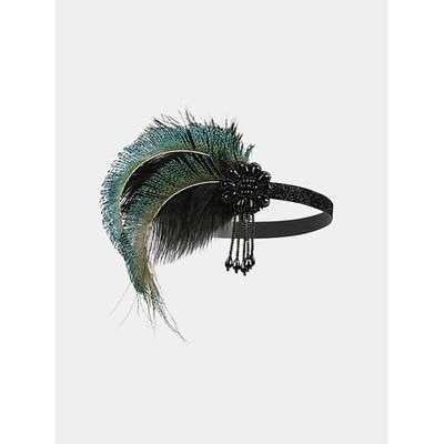 Cerchietto per capelli da donna anni '20 con piume e perline dorate e catene di strass - accessorio per capelli vintage in stile flapper per le feste Gatsby