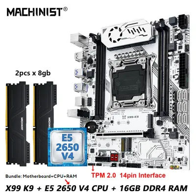 MACHINIST New upgrade X99 K9 Motherboard kit Optional LGA2011-3 Xeon E5 2650 V4 CPU 16GB DDR4 RAM NVME M.2 TPM 2.0 Interface