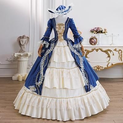 Vintage Rococò Rinascimento Maxi Vestito Normale A sbuffo Principessa Sposa Pieghettato Con Volant Principessa Girocollo Costume Per donna Halloween Carnevale Mascherata Feste Halloween Performance