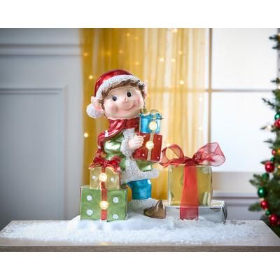 14"H Pre-Lit Elf with Gift Boxes by BrylaneHome in Multi