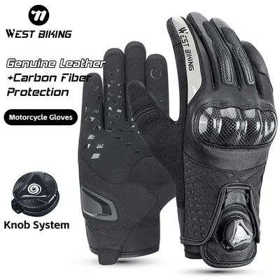 WEST BIKING Leather Cycling Gloves Touch Screen Anti-slip MTB Road Bike Gloves Breathable Comfortable Motorcycle E-bike Mitts