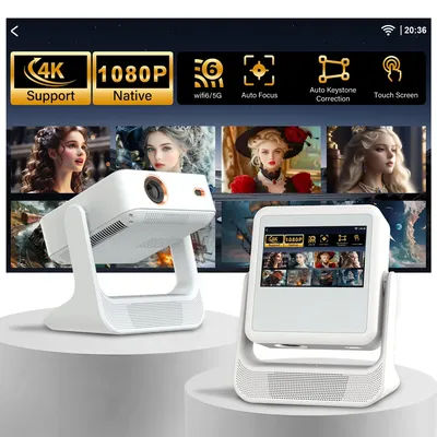 YouTube Prime Video Projector 8'' Touchscreen 4K 1080P WiFi Bluetooth Screen Mirroring 180° Flip HDMI USB Office 30-300''