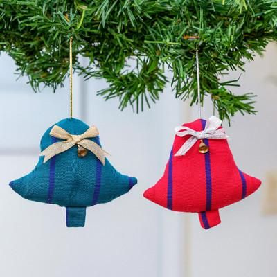 'Bell-Themed 2-Piece 100% Rayon Ornament Set with Ribbons'
