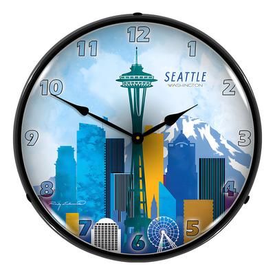 Collectable Sign and Clock Seattle Skyline Backlit Wall Clock