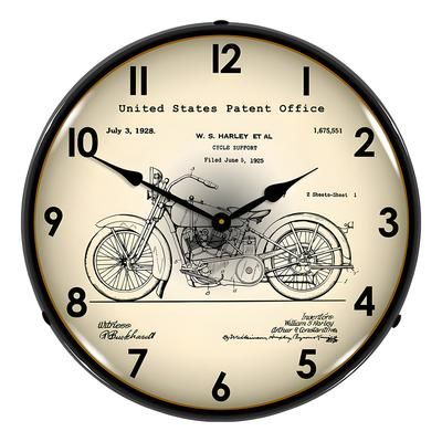 Collectable Sign and Clock 1928 Harley Patent Blueprint Backlit Wall Clock