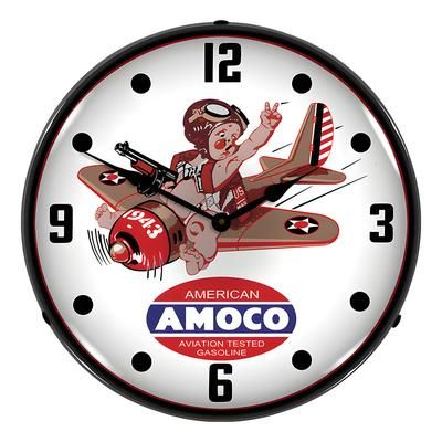 Collectable Sign and Clock Amoco Aviation Backlit Wall Clock