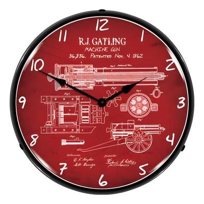 Collectable Sign and Clock Gatling Gun Patent Blueprint Backlit Wall Clock