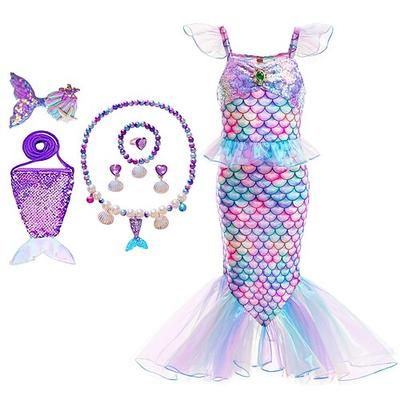 Settimana del libro 2026 La sirenetta La sirenetta La coda della sirenetta Abito da principessa acquamarina Abito da Halloween Costume da cosplay Costume da festa a tema Cosplay Film Cosplay per bambine Carnevale in maschera per bambini