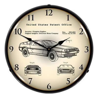 Collectable Sign and Clock 1981 DeLorean Patent Blueprint Backlit Wall Clock