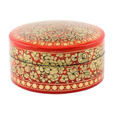 Papier mache box, 'Ruby Gold Bouquet'