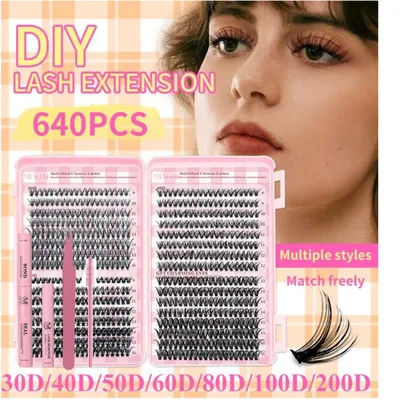 MAIOJIE Lash Extension Kit Lash Clusters D Curl Individual Lashes Kit with Applicators D Curl 9-16mm Mixed Length Individual Las