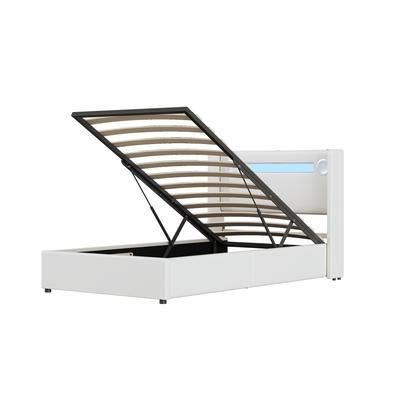 Letto contenitore imbottito bianco 90x200 cm con LED