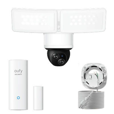 eufy Floodlight Camera E340 with AC Cable + Entry Sensor White