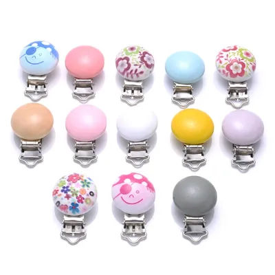 10pcs Wooden Pacifier Clip DIY Baby Pacifier Chain Care Toys Round Teething Clip Holder For Infant Nipple Chain Accessory Making