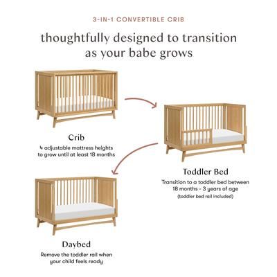 Babyletto Peggy Mid-Century 3-in-1 Convertible Crib w/Toddler Bed Conversion Kit - Honey