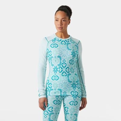 Helly Hansen Women's Lifa Merino Midweight Graphic Crew Base Layer Blue L