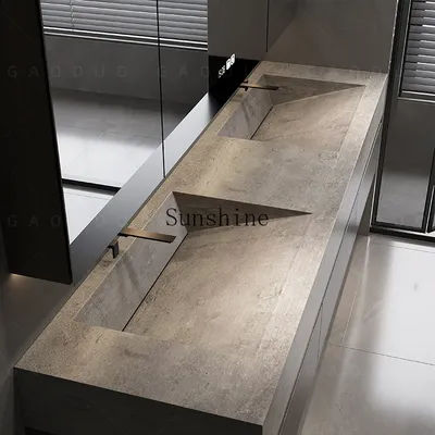 Rock slab integrated seamless basin bathroom cabinet combination high-end washtable single and double basin customization