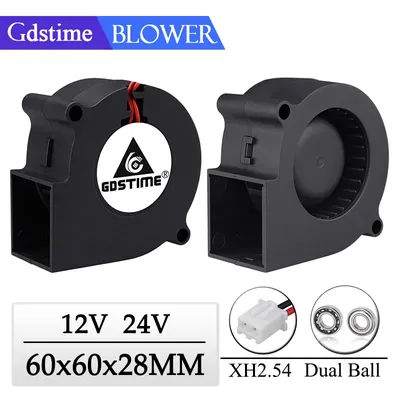 1Pcs Gdstime Brushless DC 12V 24V Cooler Fan 60x60x28mm 60mm 2Pin Centrifugal Blower Fan 6028 6cm Sleeve&Dual Ball Radiator Fan
