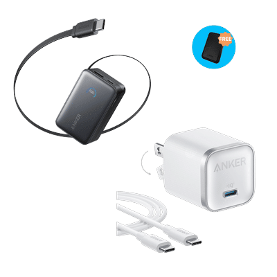 Anker Nano Power Bank (10K, 45W, Built-In Retractable USB-C Cable) and Anker Nano Charger (45W) with USB-C to USB-C Cable