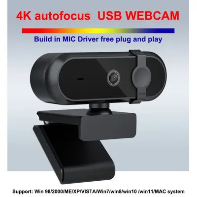 4K 2K Autofoucs Webcam 30fps Full HD Microphone for Gamer YouTube Live Video Calling Meeting Driver Free USB Plug Laptop PC Work
