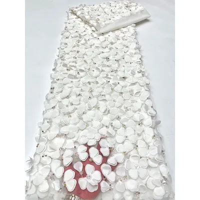 New Faionable Me Fabric with 3D Flowers And Sequins Embroidery for Dr Performance Clothes Plant Floral Pattern