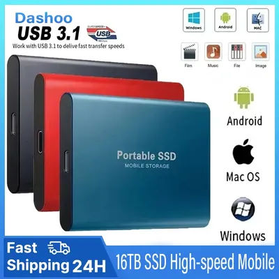 Portable External Hard Drive 16TB Portable SSD High-speed Mobile USB 3.1/Type-C Hard Disk High-Speed Storage for PC/Mac/Phone