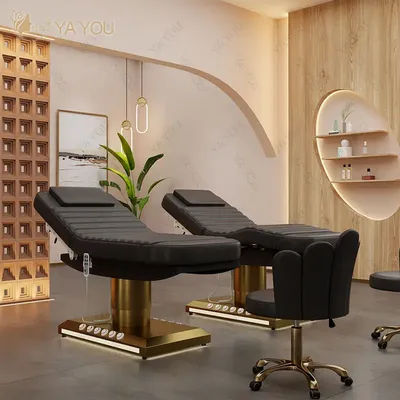 Gold Stainless Steel Base 3 Motor Black PU Beauty Massage Bed With Foot Control