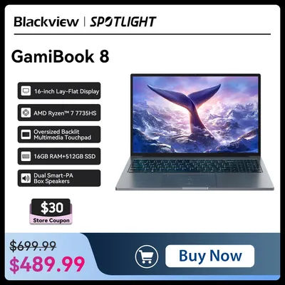 Blackview GamiBook 8 Laptop 16" 1920*1200 Display AMD Ryzen™ 7 7735HS Processor 57Wh Battery 65W Fast Charge Win11pro Wi-Fi 6