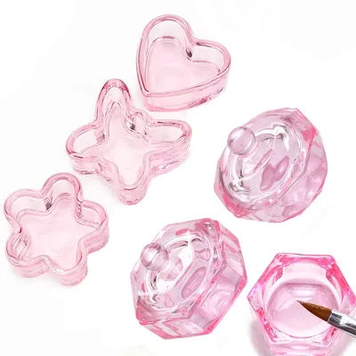 Pink Crystal Clear Acrylic Liquid Dappen Dish Glass Cup Nail Brush Pen Washing Container For Nail Styling Tools Nail Accessories